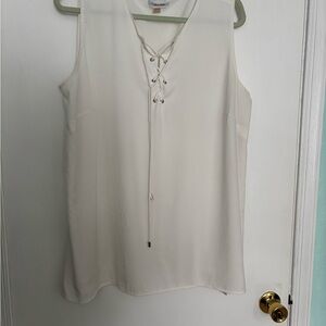 Cream Sleeveless Lace-Up Blouse